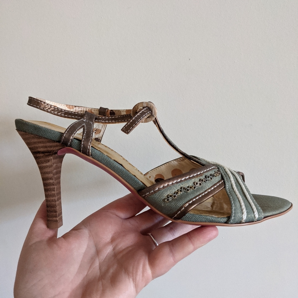Kenzie Green-blue Buckle Embroidered strappy heels 7.0
